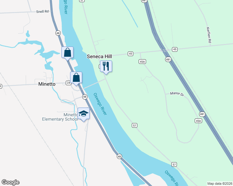 map of restaurants, bars, coffee shops, grocery stores, and more near 3609 County Route 57 in Oswego