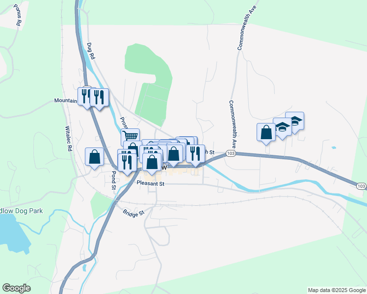 map of restaurants, bars, coffee shops, grocery stores, and more near 29 High Street in Ludlow