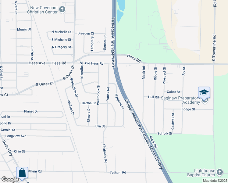 map of restaurants, bars, coffee shops, grocery stores, and more near 3070 Mysylvia Drive in Saginaw