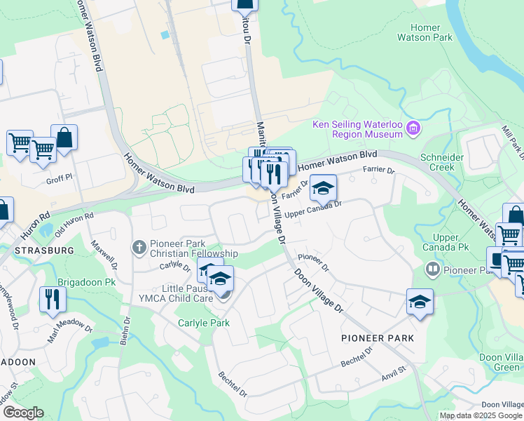 map of restaurants, bars, coffee shops, grocery stores, and more near in Kitchener