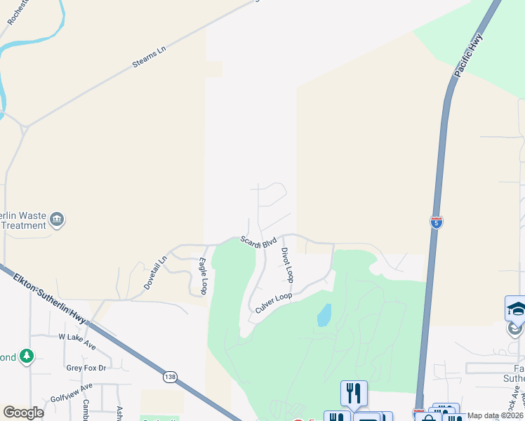 map of restaurants, bars, coffee shops, grocery stores, and more near 816 Pebble Creek Street in Sutherlin