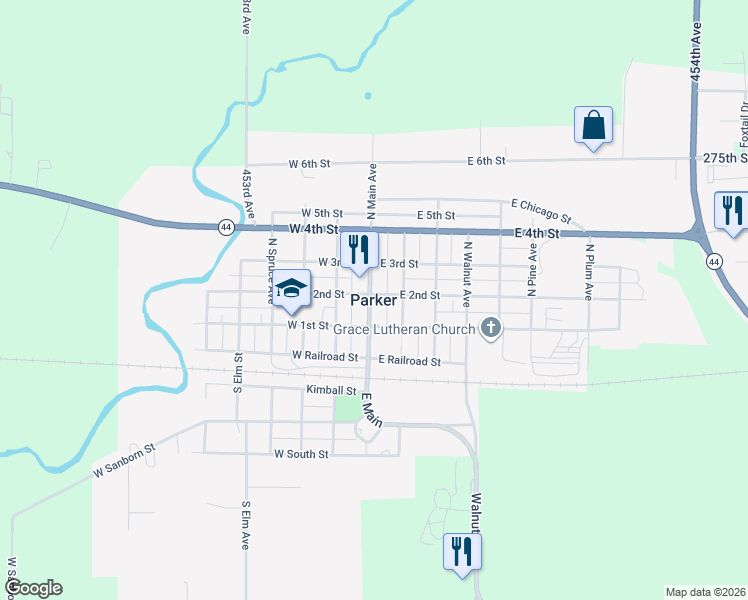 map of restaurants, bars, coffee shops, grocery stores, and more near in Parker