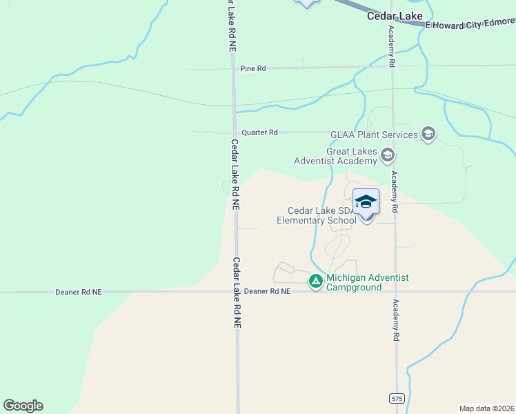 map of restaurants, bars, coffee shops, grocery stores, and more near 7320 Cedar Lake Road Northeast in Edmore