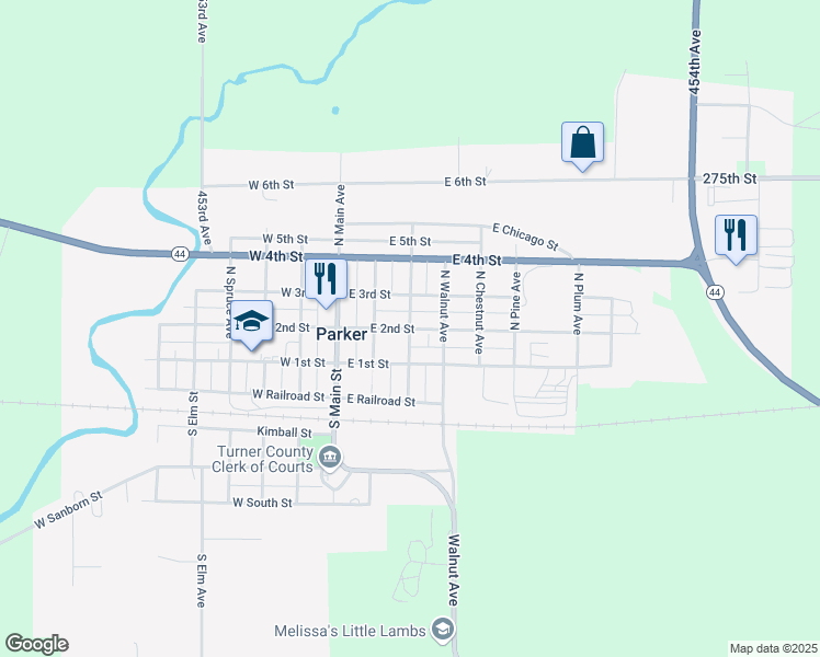 map of restaurants, bars, coffee shops, grocery stores, and more near 130 North Cherry Avenue in Parker