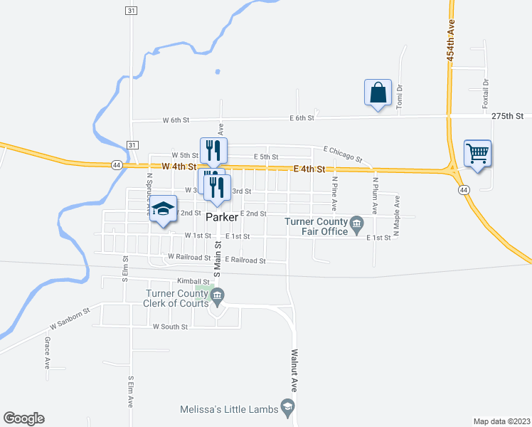 map of restaurants, bars, coffee shops, grocery stores, and more near 130 North Cherry Avenue in Parker