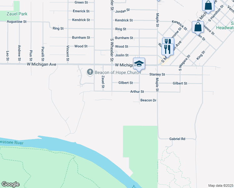map of restaurants, bars, coffee shops, grocery stores, and more near 1931 Arthur Street in Saginaw