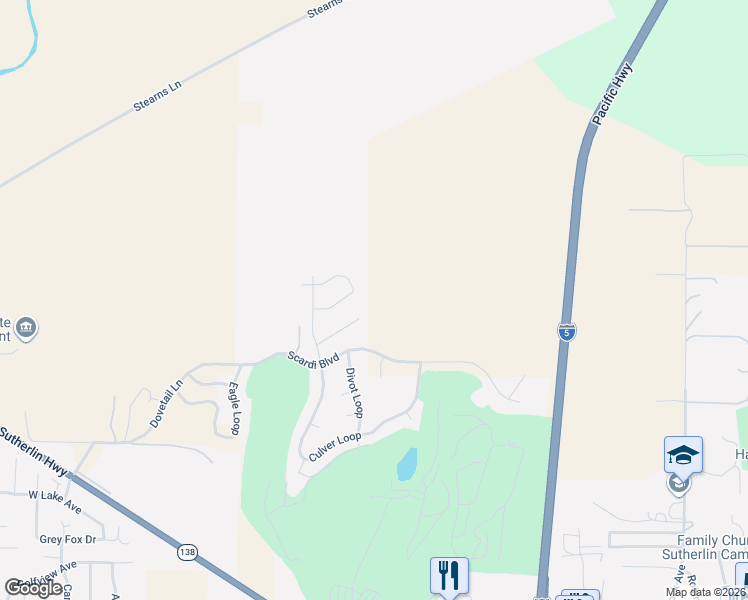 map of restaurants, bars, coffee shops, grocery stores, and more near 755 Pebble Creek Street in Sutherlin