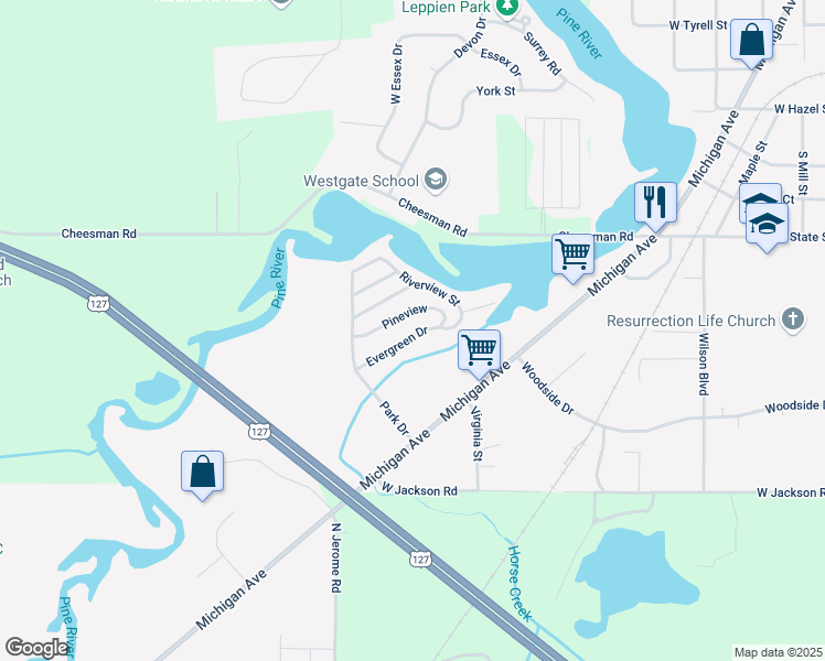 map of restaurants, bars, coffee shops, grocery stores, and more near 29 Evergreen Drive in St. Louis