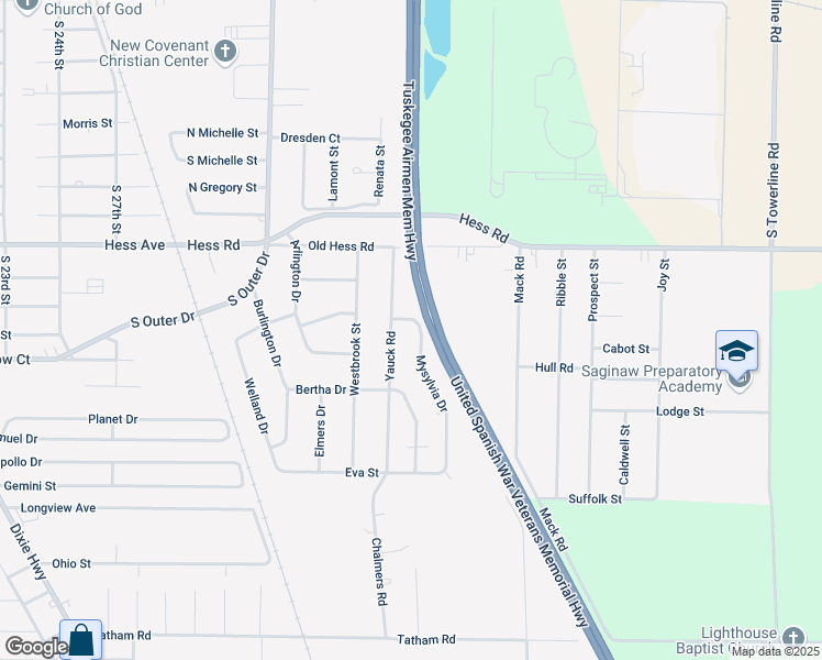 map of restaurants, bars, coffee shops, grocery stores, and more near 3070 Mysylvia Drive in Saginaw
