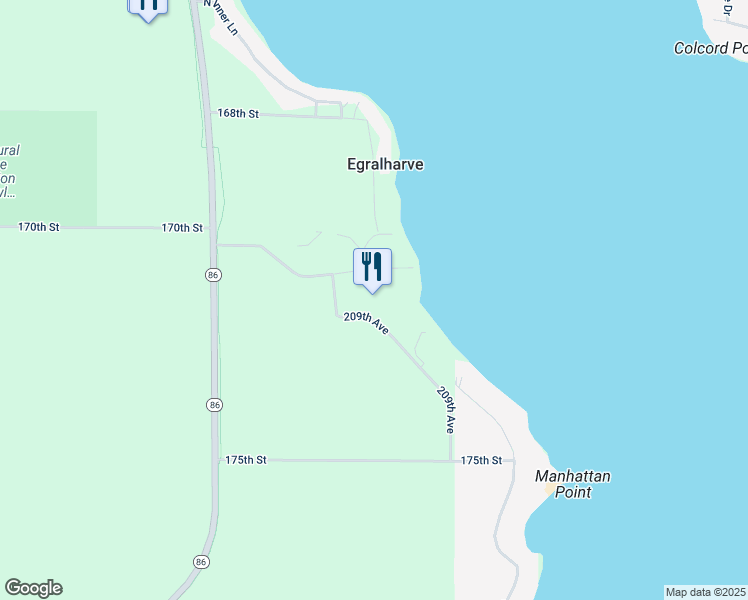 map of restaurants, bars, coffee shops, grocery stores, and more near 17204 209th Avenue in Spirit Lake