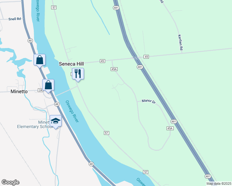 map of restaurants, bars, coffee shops, grocery stores, and more near 10 County Route 45A in Oswego