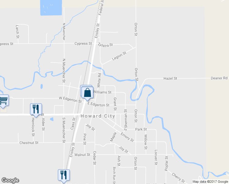 map of restaurants, bars, coffee shops, grocery stores, and more near 327 East Williams Street in Howard City