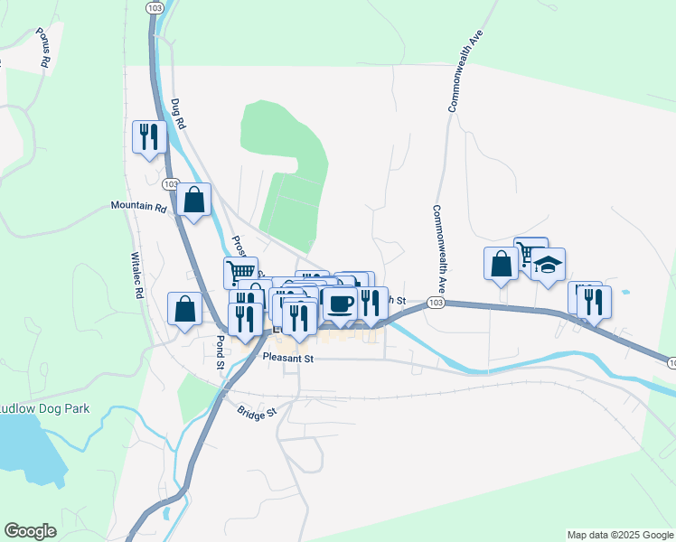 map of restaurants, bars, coffee shops, grocery stores, and more near 29 High St in Ludlow