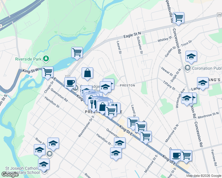 map of restaurants, bars, coffee shops, grocery stores, and more near 330 Westminster Drive North in Cambridge