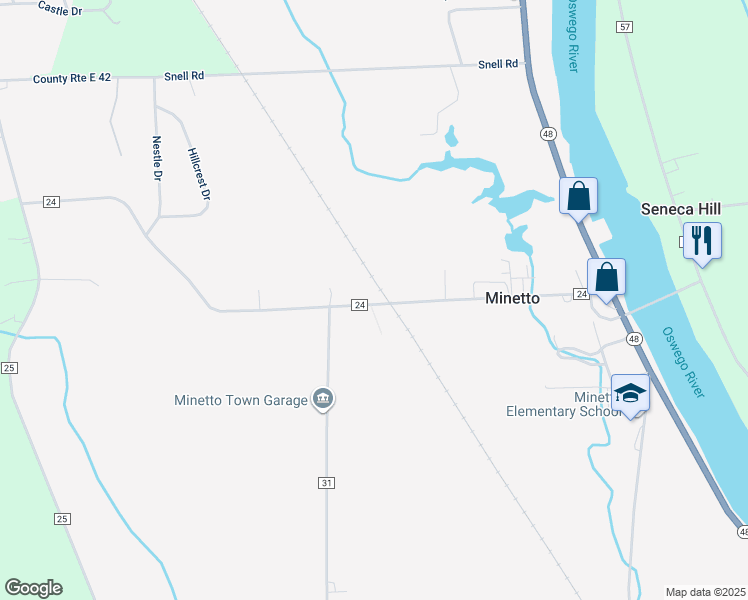 map of restaurants, bars, coffee shops, grocery stores, and more near 108 County Route 24 in Oswego