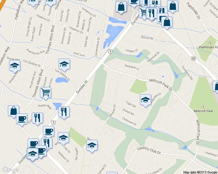 map of restaurants, bars, coffee shops, grocery stores, and more near 4285 Couples Crescent in Burlington