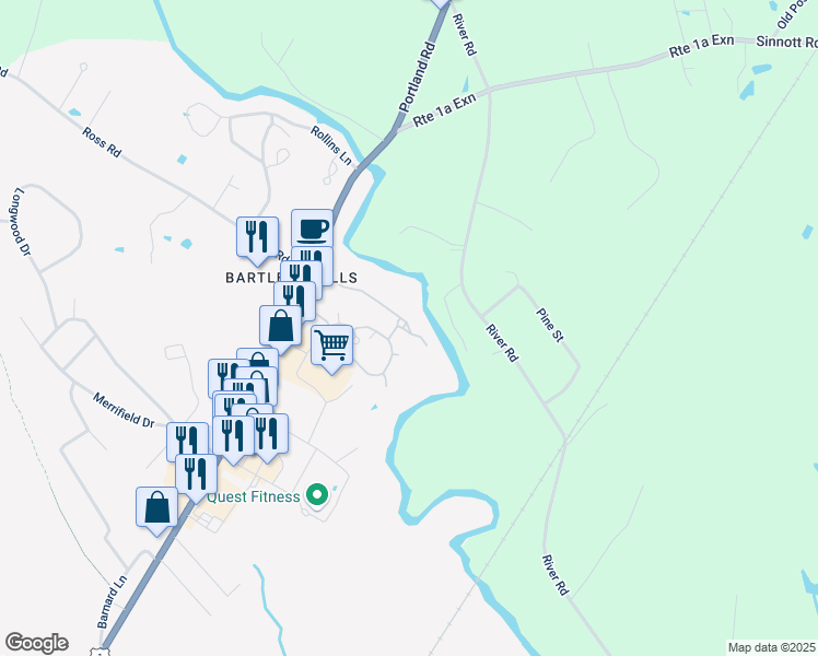 map of restaurants, bars, coffee shops, grocery stores, and more near 8 Powder Mill Dr in Kennebunk