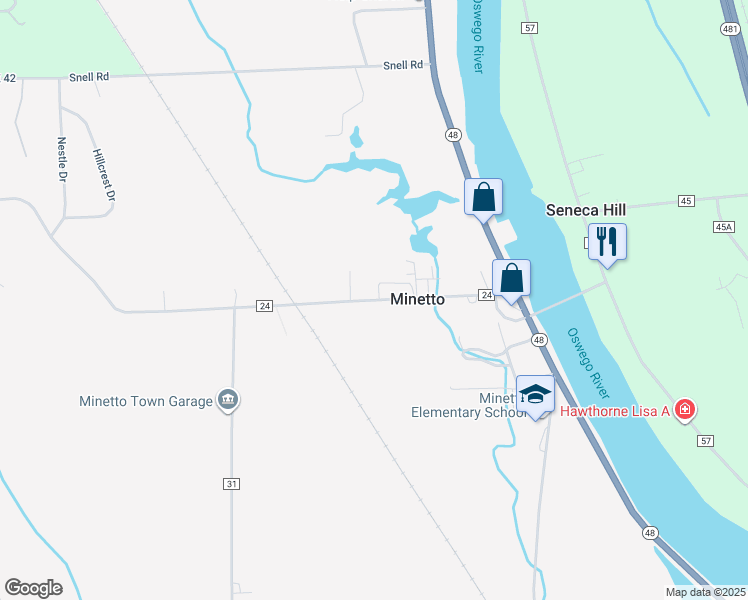 map of restaurants, bars, coffee shops, grocery stores, and more near 63 County Route 24 in Oswego