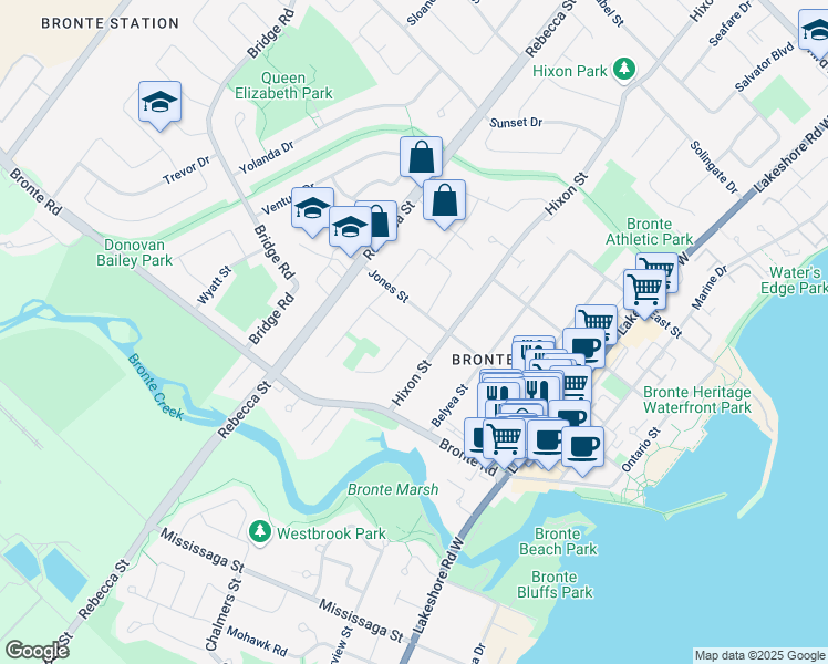map of restaurants, bars, coffee shops, grocery stores, and more near 231 Cherryhill Road in Oakville
