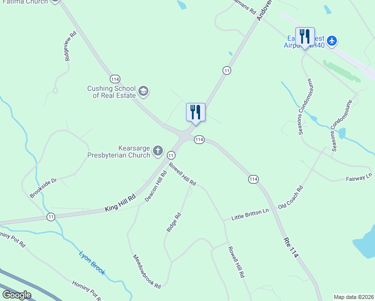 map of restaurants, bars, coffee shops, grocery stores, and more near 18 Sutton Road in New London