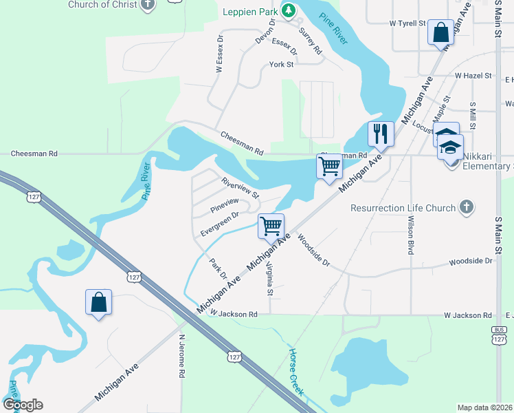map of restaurants, bars, coffee shops, grocery stores, and more near 1-17 Riverview St in St Louis