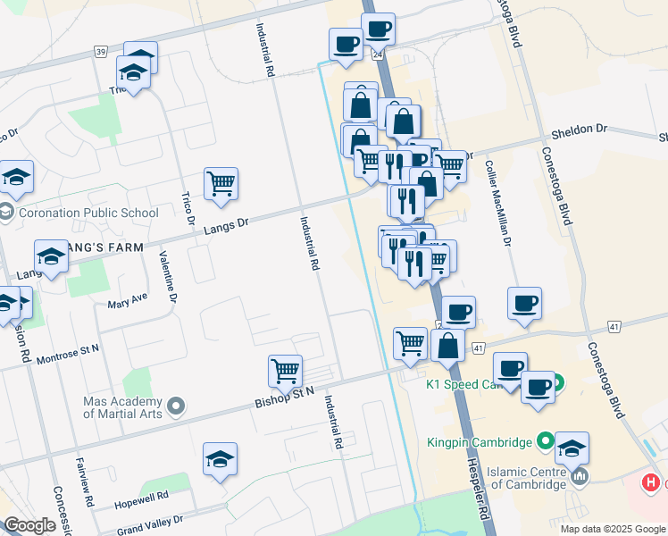 map of restaurants, bars, coffee shops, grocery stores, and more near 1261 Industrial Road in Cambridge