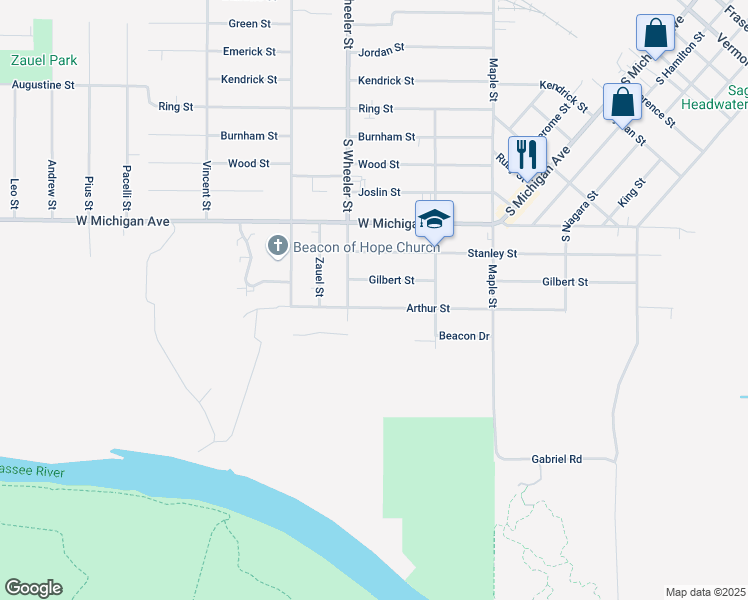 map of restaurants, bars, coffee shops, grocery stores, and more near 1931 Arthur Street in Saginaw