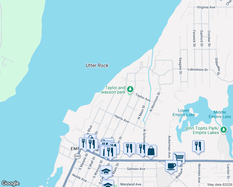 map of restaurants, bars, coffee shops, grocery stores, and more near 549 North Marple Street in Coos Bay