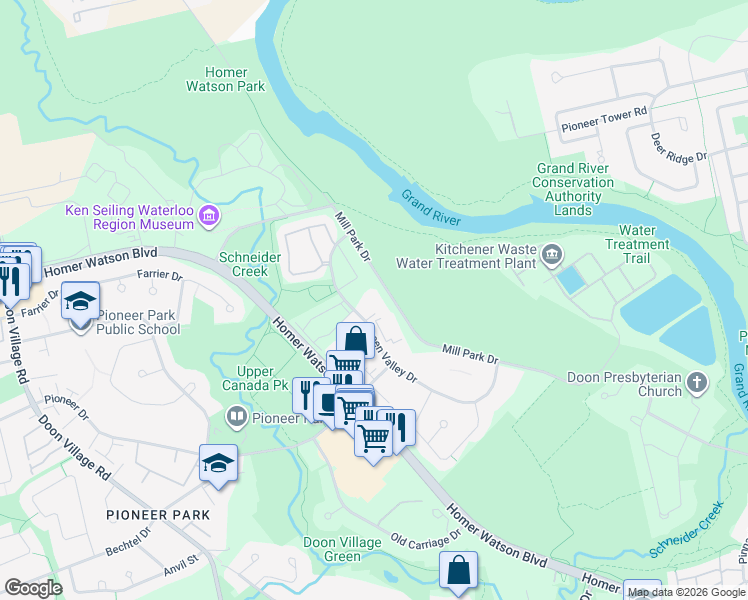 map of restaurants, bars, coffee shops, grocery stores, and more near in Kitchener