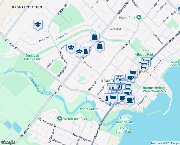 map of restaurants, bars, coffee shops, grocery stores, and more near 245 Cherryhill Road in Oakville