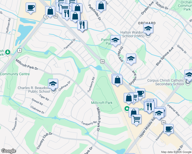 map of restaurants, bars, coffee shops, grocery stores, and more near in Burlington