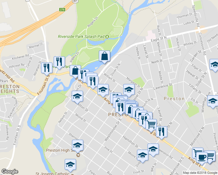 map of restaurants, bars, coffee shops, grocery stores, and more near 443 Duke Street in Cambridge