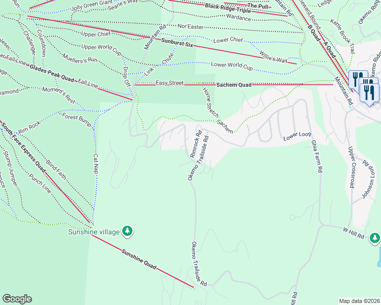 map of restaurants, bars, coffee shops, grocery stores, and more near 58 Rimrock Road in Windsor County