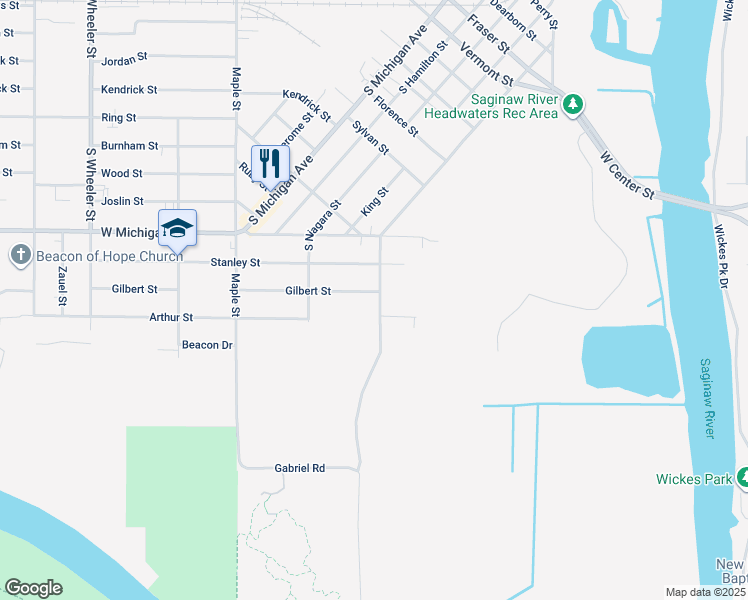 map of restaurants, bars, coffee shops, grocery stores, and more near 2614 Salt Street in Saginaw