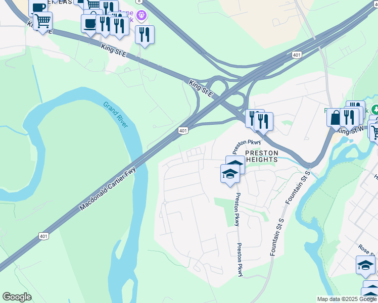 map of restaurants, bars, coffee shops, grocery stores, and more near 420 Linden Drive in Cambridge