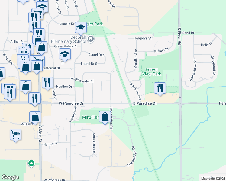 map of restaurants, bars, coffee shops, grocery stores, and more near 1701 Stonebridge Road in West Bend