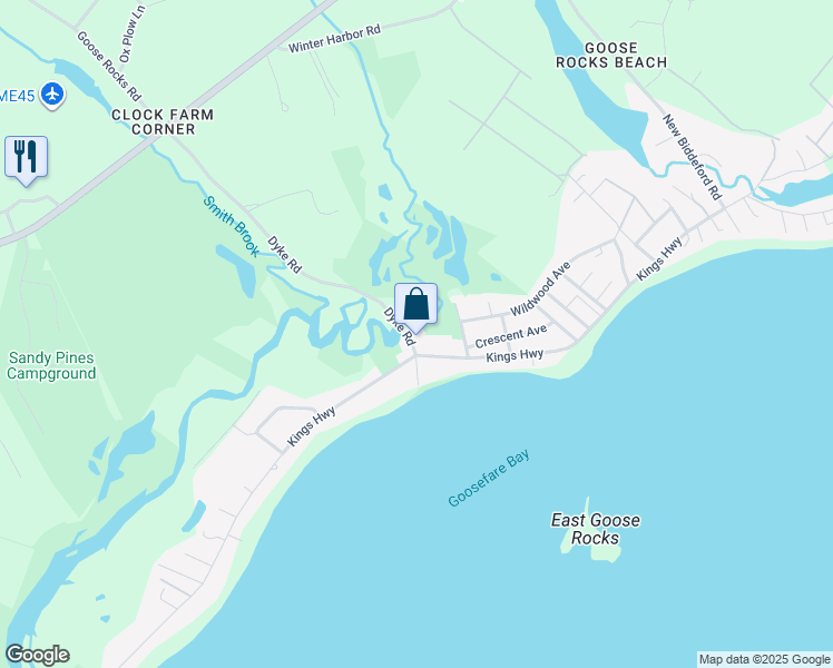 map of restaurants, bars, coffee shops, grocery stores, and more near 5 Dyke Road in Kennebunkport