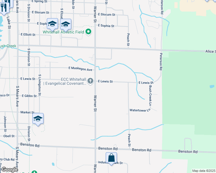 map of restaurants, bars, coffee shops, grocery stores, and more near 915 East Lewis Street in Whitehall