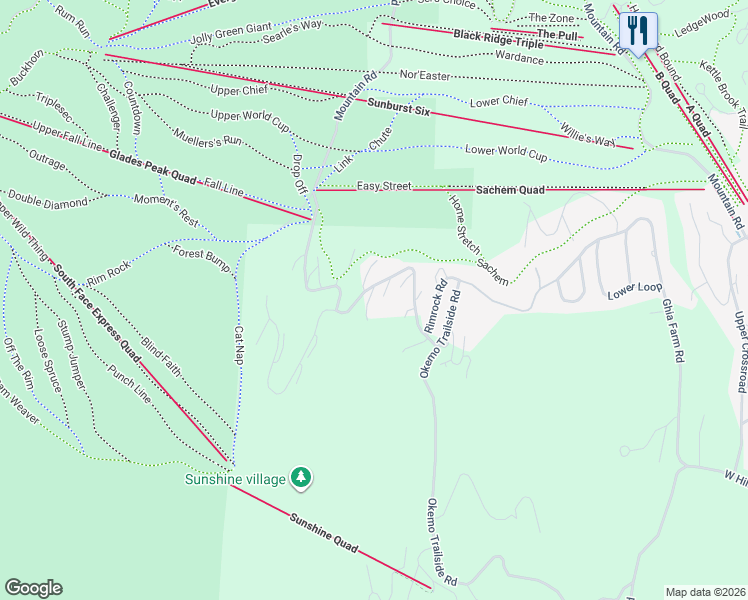map of restaurants, bars, coffee shops, grocery stores, and more near 23 Trailside Road in Windsor County