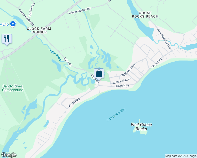 map of restaurants, bars, coffee shops, grocery stores, and more near 5 Dyke Road in Kennebunkport