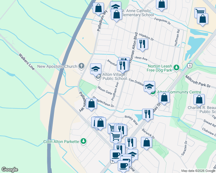 map of restaurants, bars, coffee shops, grocery stores, and more near in Burlington