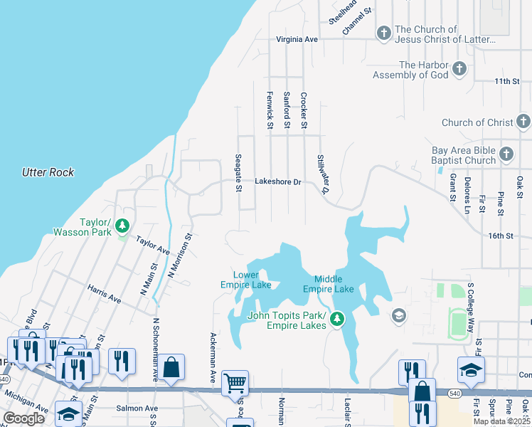 map of restaurants, bars, coffee shops, grocery stores, and more near 790 Fenwick Street in Coos Bay