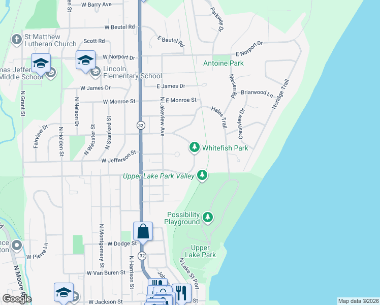 map of restaurants, bars, coffee shops, grocery stores, and more near 325 East Whitefish Road in Port Washington