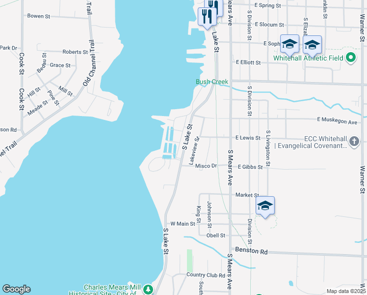 map of restaurants, bars, coffee shops, grocery stores, and more near 930 Lake Street in Whitehall