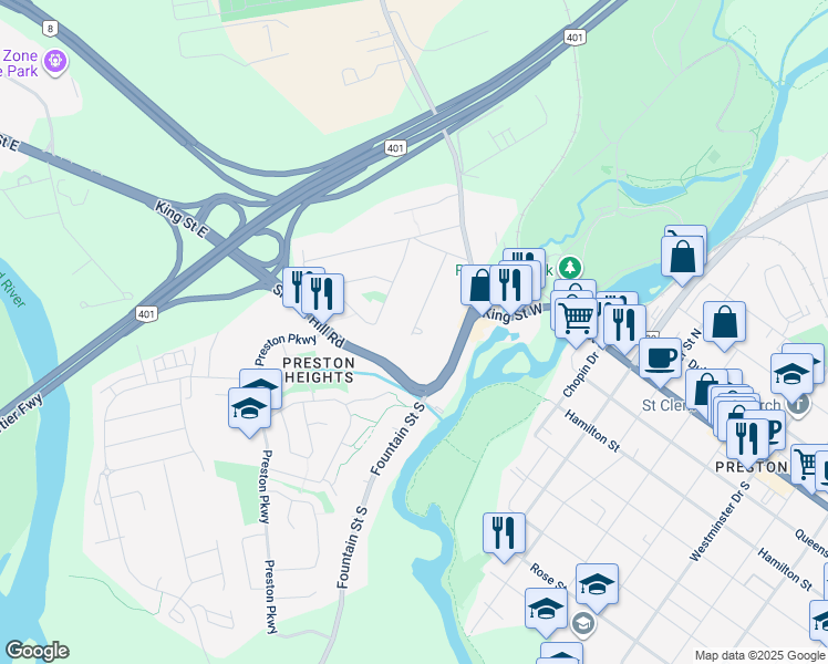 map of restaurants, bars, coffee shops, grocery stores, and more near 275 Abraham Street in Cambridge