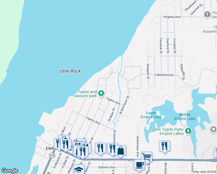 map of restaurants, bars, coffee shops, grocery stores, and more near 705 Edwards Avenue in Coos Bay