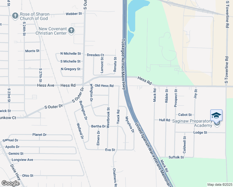 map of restaurants, bars, coffee shops, grocery stores, and more near 2954 Yauck Road in Saginaw