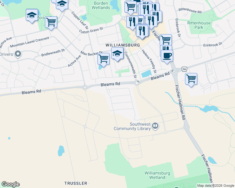 map of restaurants, bars, coffee shops, grocery stores, and more near 23 Routley Street in Kitchener