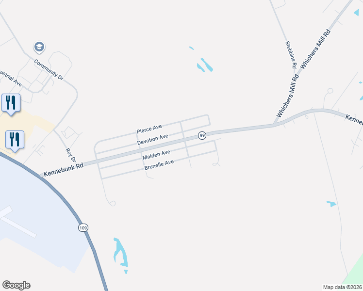 map of restaurants, bars, coffee shops, grocery stores, and more near 32 Malden Avenue in Sanford