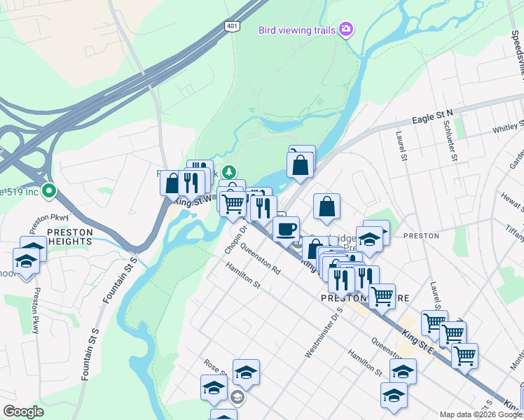 map of restaurants, bars, coffee shops, grocery stores, and more near 100 Eagle Street North in Cambridge